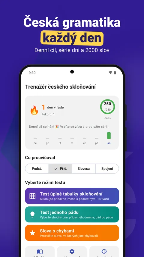 Hlavní obrazovka s denním cílem