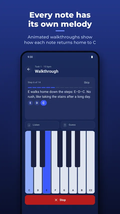 The animated walkthrough of a task