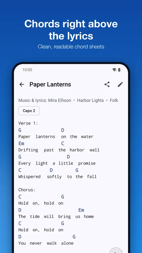 Chords above the lyrics