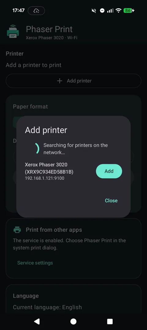 Searching for printers on the network