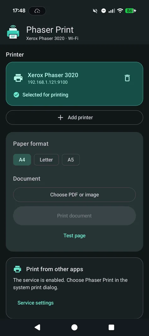 A printer selected for printing